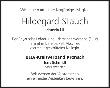 Anzeige von Hildegard Stauch von MGO