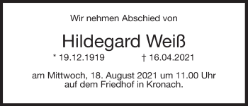 Anzeige von Hildegard Weiß von MGO