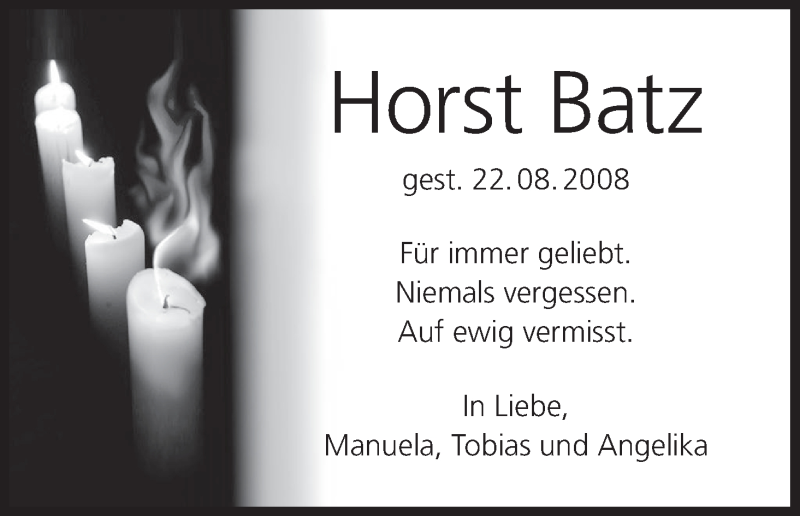  Traueranzeige für Horst Batz vom 21.08.2021 aus MGO