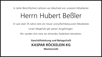 Anzeige von Hubert Beßler von MGO