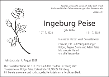 Anzeige von Ingeburg Peise von MGO