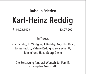 Anzeige von Karl-Heinz Reddig von MGO