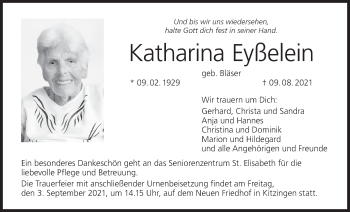 Anzeige von Katharina Eyßelein von MGO