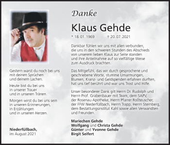 Anzeige von Klaus Gehde von MGO