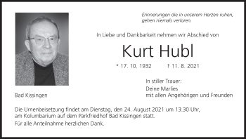 Anzeige von Kurt Hubl von MGO