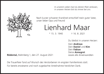 Anzeige von Lienhard Maar von MGO