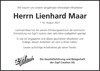 Anzeige von Lienhard Maar von MGO