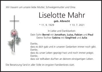 Anzeige von Liselotte Mahr von MGO