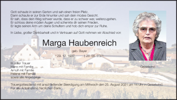 Anzeige von Marga Haubenreich von MGO