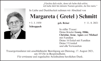 Anzeige von Margareta Schmitt von MGO
