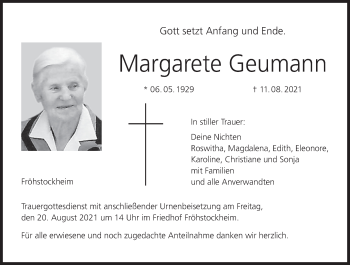 Anzeige von Margarete Geumann von MGO