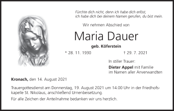 Anzeige von Maria Dauer von MGO