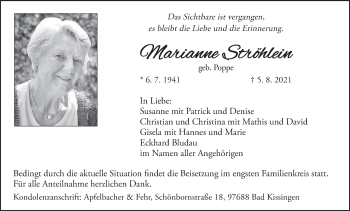 Anzeige von Marianne Ströhlein von MGO