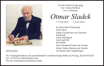 Anzeige von Otmar Sladek von MGO