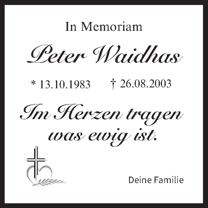  Traueranzeige für Peter Waidhas vom 26.08.2021 aus MGO