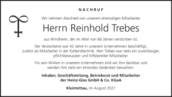 Anzeige von Reinhold Trebes von MGO