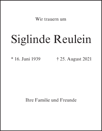 Anzeige von Siglinde Reulein von MGO
