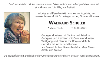 Anzeige von Waltraud Schuler von MGO