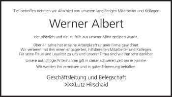 Anzeige von Werner Albert von MGO