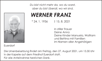 Anzeige von Werner Franz von MGO