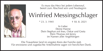 Anzeige von Winfried Messingschlager von MGO