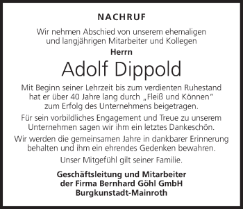 Anzeige von Adolf Dippold von MGO
