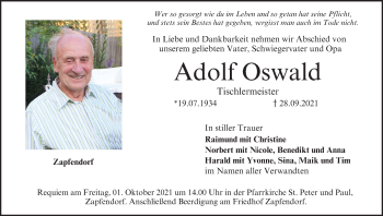 Anzeige von Adolf Oswald von MGO