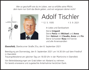 Anzeige von Adolf Tischler von MGO