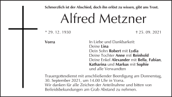 Anzeige von Alfred Metzner von MGO