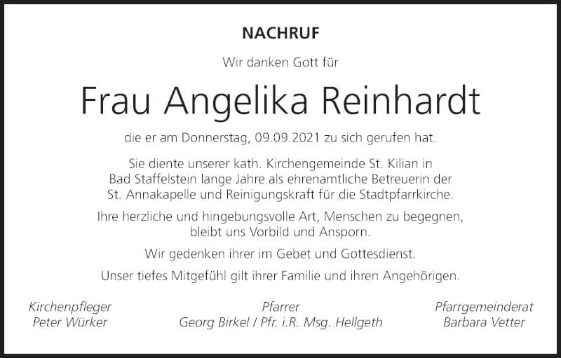  Traueranzeige für Angelika Reinhardt vom 18.09.2021 aus MGO