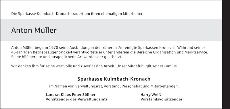  Traueranzeige für Anton Müller vom 18.09.2021 aus MGO