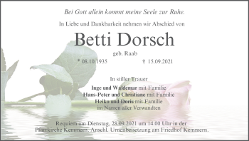 Anzeige von Betti Dorsch von MGO