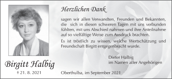 Anzeige von Birgitt Halbig von MGO