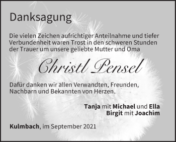 Anzeige von Christl Pensel von MGO