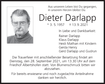 Anzeige von Dieter Darlapp von MGO