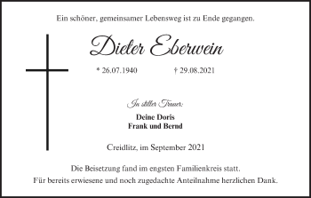 Anzeige von Dieter Eberwein von MGO