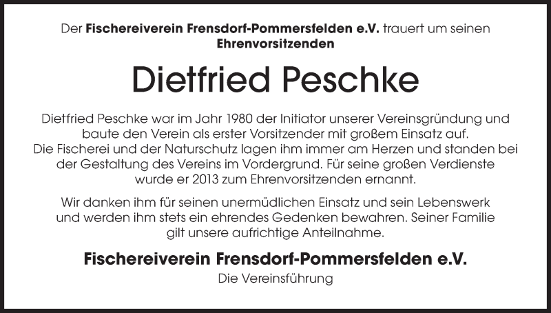  Traueranzeige für Dietfried Peschke vom 25.09.2021 aus MGO