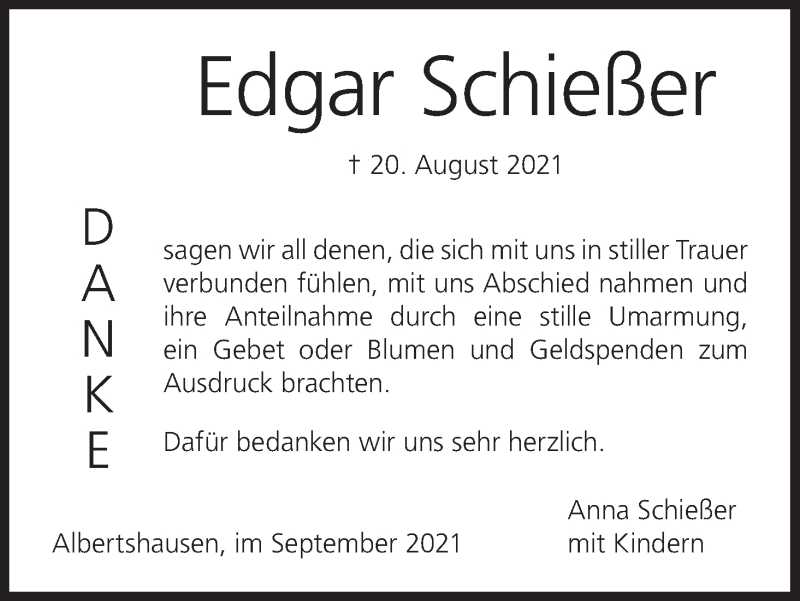  Traueranzeige für Edgar Schießer vom 11.09.2021 aus MGO