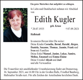 Anzeige von Edith Kugler von MGO