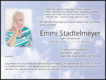 Anzeige von Emmi Stadtelmeyer von MGO
