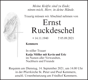 Anzeige von Ernst Ruckdeschel von MGO