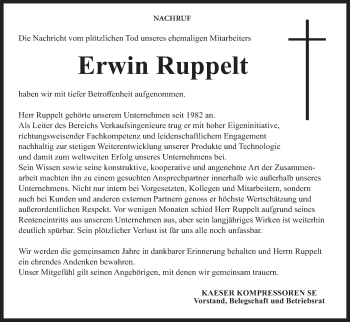 Anzeige von Erwin Ruppelt von MGO