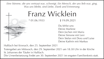 Anzeige von Franz Wicklein von MGO