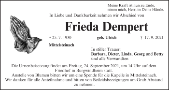 Anzeige von Frieda Dempert von MGO