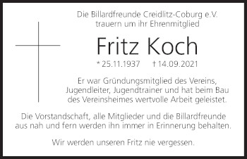 Anzeige von Fritz Koch von MGO