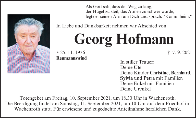  Traueranzeige für Georg Hofmann vom 10.09.2021 aus MGO