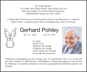 Anzeige von Gerhard Pohley von MGO