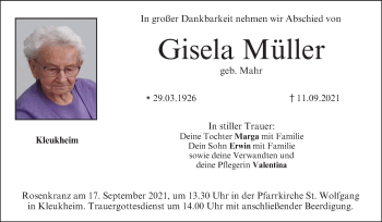 Anzeige von Gisela Müller von MGO