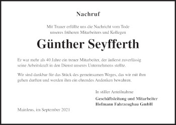 Anzeige von Günther Seyfferth von MGO
