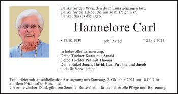 Anzeige von Hannelore Carl von MGO